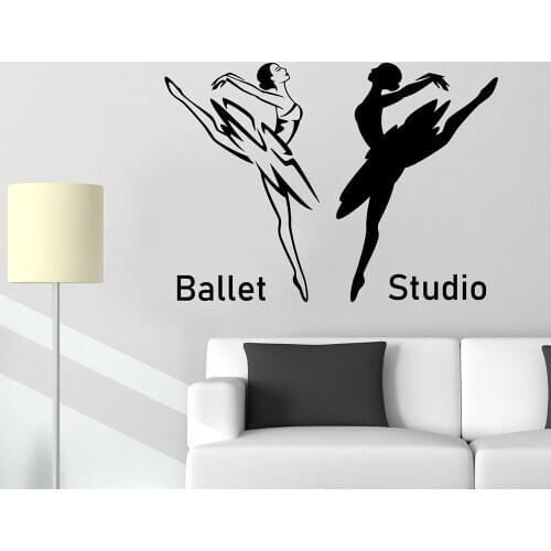 Ballet Studio Logo Wall Stickers Ballerina Pointe Dancers Vinyl Wall Decal For Dance Calssroom Art Murals Decor Living Room Y094