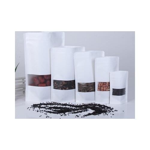 White Kraft paper bag with window 50pcs Gift Bags Stand Up Ziplock Packaging