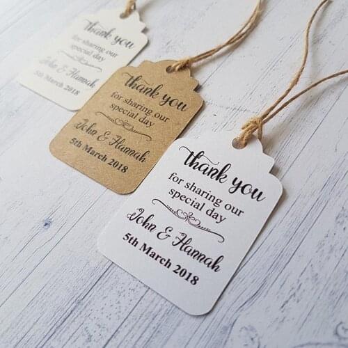 Custom Names and Date Wedding Favour tags, Thank You for Sharing Our Special Day, Ideas for Wedding Gift Tags, Wedding Souvenirs