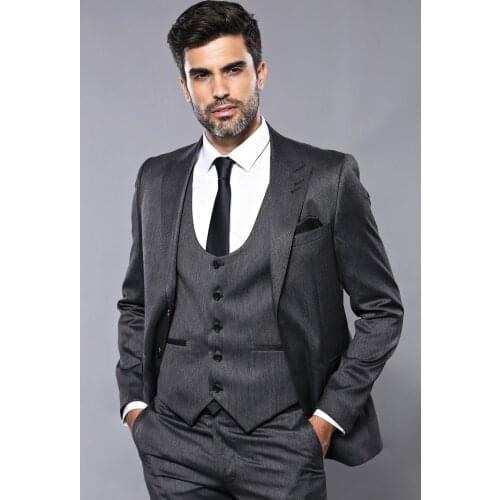 Patterned Shiny Grey Vested Suit