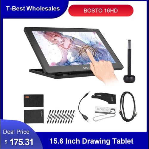 BOSTO 16HD IPS HD Graphics Drawing Digital Tablet Monitor Pen Display with 8 Shortcut Keys & 8192 levels Rechargeable Stylus Pen