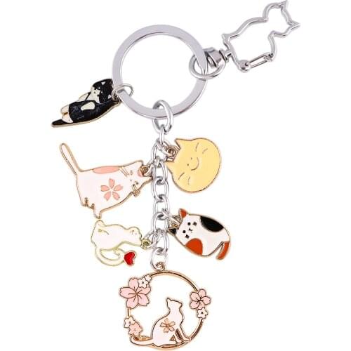 MD993 DMLSKY Cartoon Cat Pendant Keychains Keyring Key Holder Creativity Enamel Charm Jewelry Kids Gifts