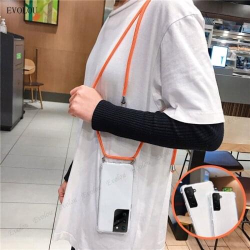 Crossbody Necklace Lanyard Case For Samsung S21 Ultra S20 Plus Note 20 Ultra S21 FE A02S M62 F62 A32 A52 Airbag Shockproof Cover