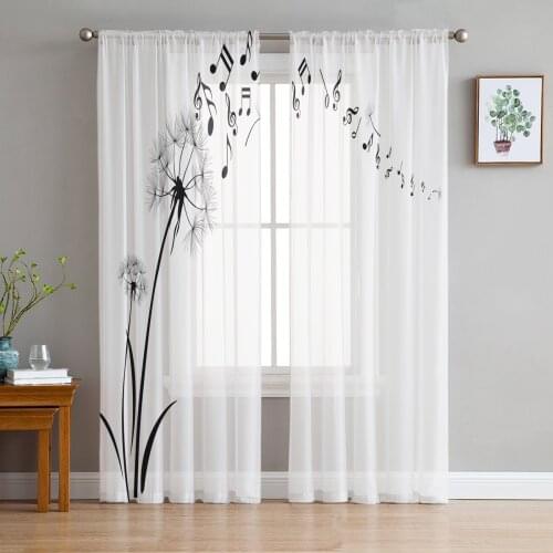 Black Dandelion Plant Seed White Sheer Curtains for Girl Kids Bedroom Kitchen Window Drapes Curtain Home Decoration