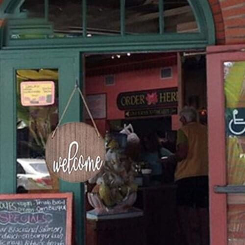 Wooden Door Plate Welcome Letters Door Sign Diameter 29Cm Round Modern Door Hanging Signs Decorative Plaques For Home Cafe Store