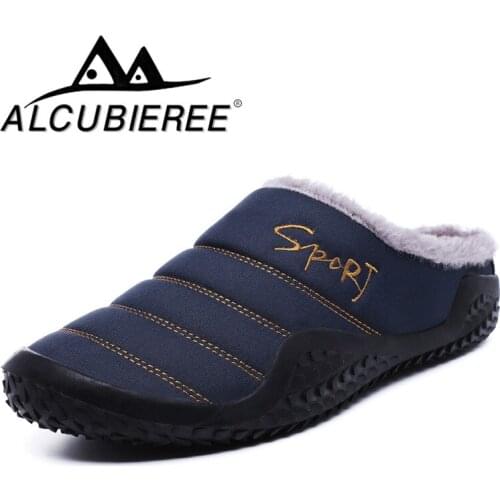 ALCUBIEREE Home Slippers Winter Man Slippers House Cotton Shoes Fleece Warm Anti-skid Man Slippers Plus Size High Quality