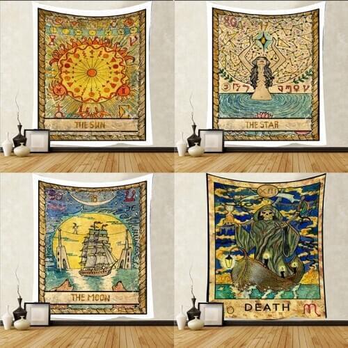 Gothic retro hand drawn symbols Tarot tapestry background cloth tapestry wall decor bedroom tap947