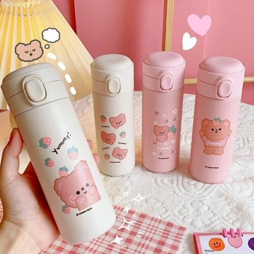 Kawaii Bear Stainless Steel Water Bottle Cartoon Cute Portable Girl Thermos Water Bottles High Capacity Drinking Bottle For Kids