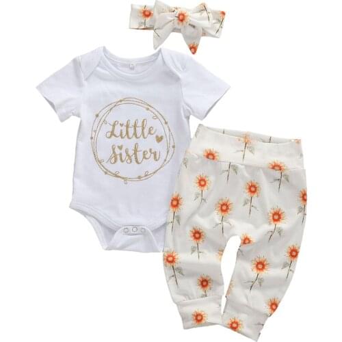 Citgeett Summer Sweet 0-18M Newborn Infant Baby Girl Clothes Letter Floral Print Short Sleeve Romper Tops+Pants Headband Set