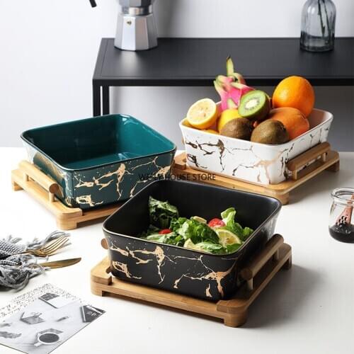 Creative European Marble Pattern Black/white Ceramic Square Fruit Salad Bowl Home Decoration Kitchen Tableware Fruit Snack Plate