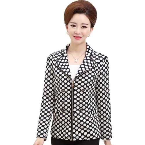 Middle-aged and Elderly Womens Coat 2020 Spring Autumn Dot Printing Zipper Casual Jacket Outerwear Female Tops Plus Size XL 5XL