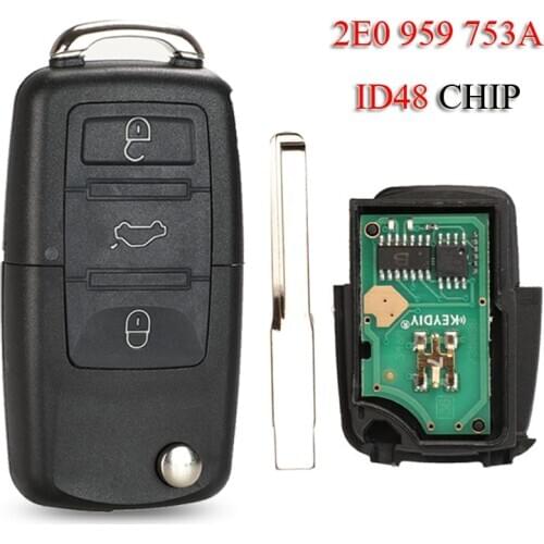 Kutery Remote Car Key For VW/Volkswagen Crafter Bettle CC EOS Golf Jetta Passat Tiguan 3Buttons 433Mhz ID48 Chip 2E0959753A