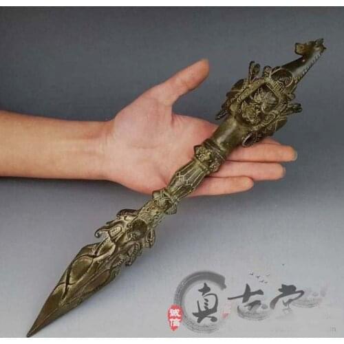 TOP collection # Home OFFICE Decor art -old Vintage CHINA indigenous peoples bronze Magic Staves sculpture