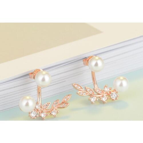 TJP Trendy Crystal Leaf Pearl Female Earrings Jewelry Fashion Girl 925 Silver Drop Earrings For Women Wedding Party Accessories