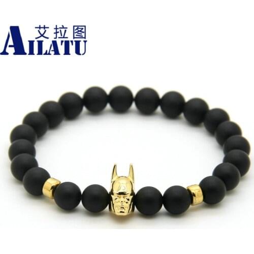 Ailatu 10pcs/lot Fashion Roman Knight Bracelet 8mm A Grade Black Matte Onyx Stone Fine Men Women Charms Jewelry