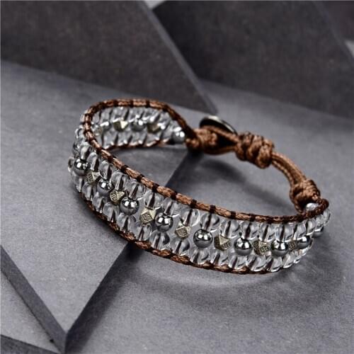 Fashion Boho Handmade Bracelet Natural Crystal Hematite Bead Multilayer Bracelets Charm Jewelry Gift Vintage Wrap Wristband B449