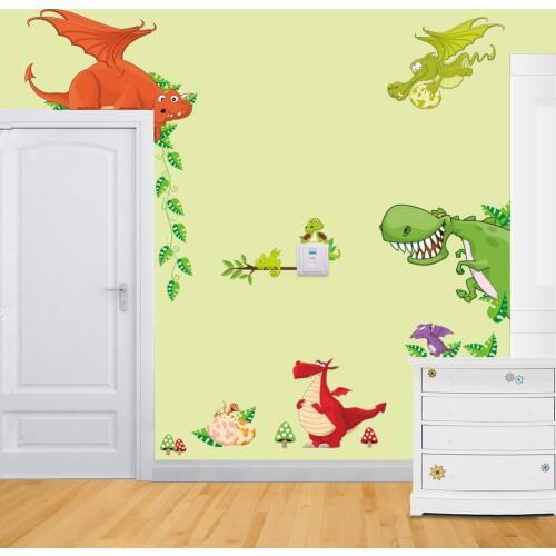 Cartoon Animals dinosaur Wall Stickers Children Mural Decals for Kids Rooms Baby Bedroom Wardrobe Door Decoration