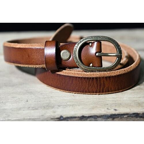 Mens Top Home Thick Whole Grain Leather Belt Fashion Personality Solid Pure Copper Strap Thin Belt 2.8 Cm Brown Coffe Luxury