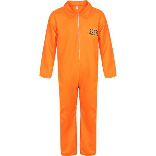 Mens Prisoner Costume Escaped Prisoner Jumpsuit Orange Prison Inmate Halloween Cosplay Costumes Unisex Jail Criminal Dress Up