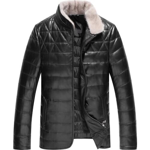 2020 New Genuine Leather Down Jacket Men Sheepskin Winter Coat Mink fur collar Mens Leather Jacket Male White duck Down Coat