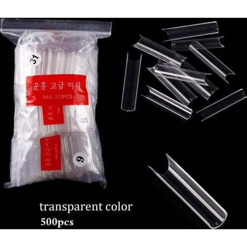 500pcs Long C Curve Fake Nails Acrylic Tapered Square Straight Length Tips Extra Long Curved Half Cover False Nail