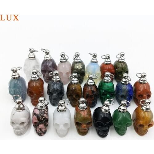 Natural gems stone skulls Perfume Bottle pendant rose quartzs Essential Oils diffuser crystal vial hand carved charm for DIY