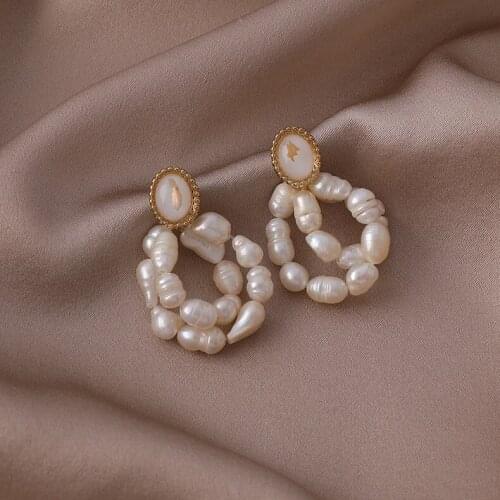 2021 New Korean Irregular Pearl Sweet Temperament Trendy Dangle Earrings For Women Fashion Jewelry Circle Oorbellen Brincos