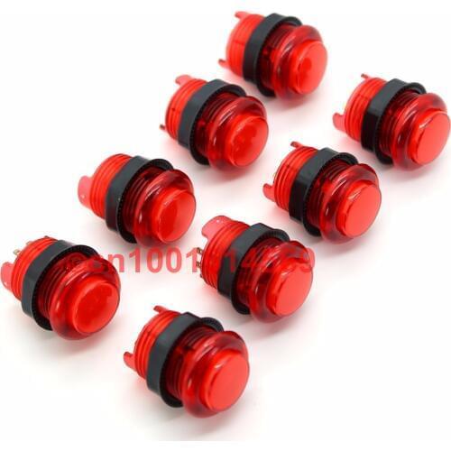 New Reyann 30mm 8pcs/lot 5V LED Illuminated Arcade LED Push Button with Build-in Microswitch Five Color To Retropie 3B DIY - Red
