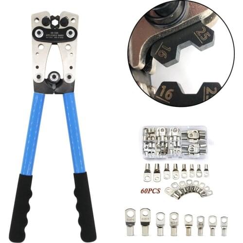 Hex connector crimping tool 6-50mm2 Cable Lug Crimping Plier Electrician Cutter 60pcs Assortment Car Auto Copper Ring Terminals