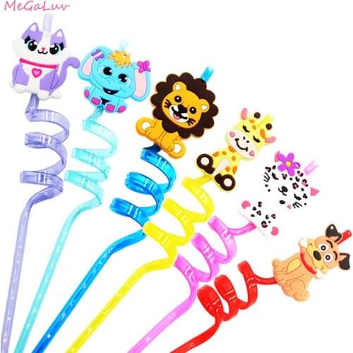 8pcs/set Cartoon Animals Plastic Straws Dinosaur Colorful Drinking Straw Baby Shower Birthday Party Decorations Kids Favor Gift