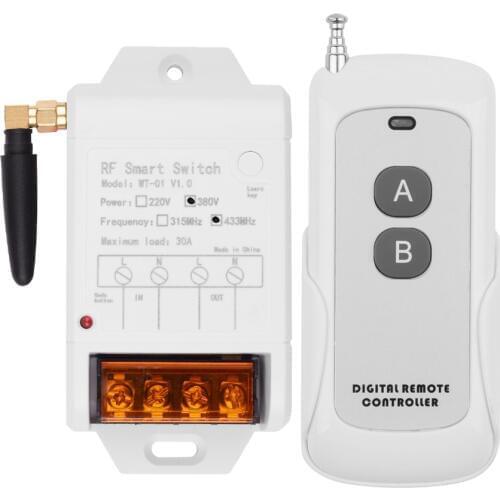 433mhz AC 220V 380V 1CH 30A Relay Wireless Remote Control Switch Receiver + 500M Transmitter For Water Pump LED Light