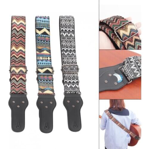 Guitar Strap Vintage Flowers Stripes Bohemia Style with Woven Embroidery Fabrics for Guitar Bass 3 Colors Optional