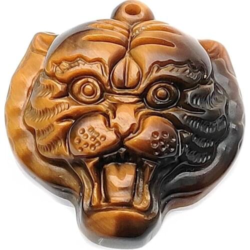 Carved Natural Tigers Eye Stone Tiger Head Shape Pendant fit Necklace Jewelry making
