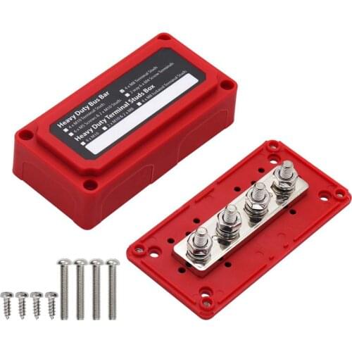 Bus Bar Box 300A High Current Red Shell Busbar Case DC 48V M8 Stud Heavy Duty Bus Bar/Power Distribution Box For Car Boat Bus