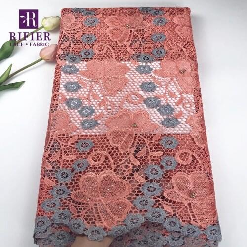 Cord Lace 2019 New!! High Quality Guinean Wedding French Fabrics Embroidery Hollow Out Water Soluble Stones Beads Lace Material