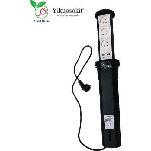 Israeli Socket 2 USB Ports Black Pneumatics Drive Tabletop Hidden Power Sockets Electrical Retractable Pop Up Desktop Outlets CE