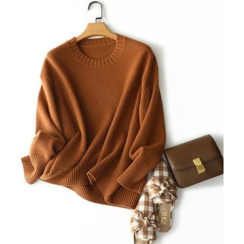 Shuchan 30% Cashmere 70% Wool Knitted Sweater Women Winter High Street Loose Thick Solid Womens Knit Pullover Autumn