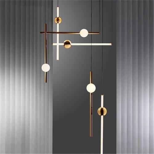 Minimalist Line Art LED Pendant Lamps Horizontal Version Pendant Lights Metal Glow Ball for Bar Cafe Tea Shop Engineering Stairs