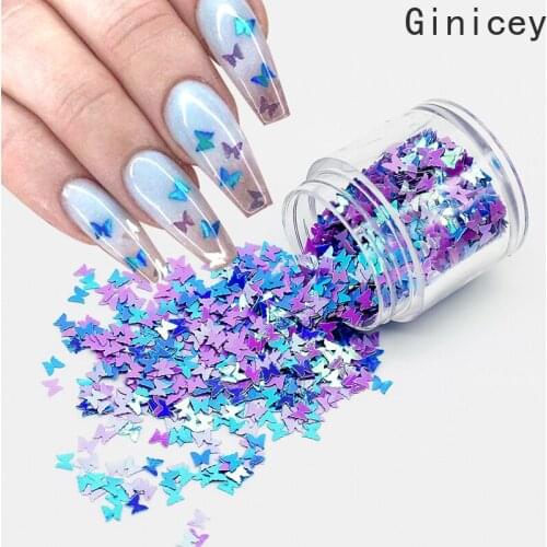 Mixed Butterfly Heart Shapes Glitter Flakes Nail Rhinestones Sparkly 3D Colorful Sequins Manicure Nail Art Decoration