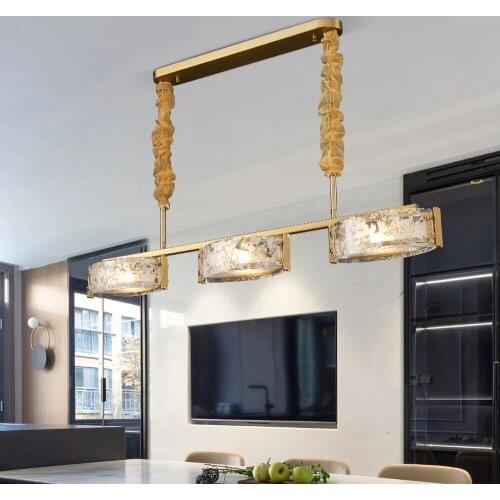 Modern Creative Kitchen Chandelier Luxury Home Decor Led Lamp 3 Head Design Gold Light Fixture Long Art Glass Dining Room Lustre