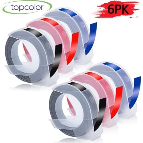 Topcolor 6PK Black Blue Red Printer Ribbon 9mm Replace Dymo Label Maker Manual Labeller Typewriter Motex E101 Machine Embosser