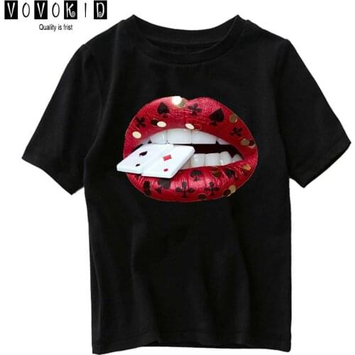 Streetwear Little Girl Boy Cute Cartoon Lips Poker Sweet Girls JapaneseT-shirt Chlidren Summer Top Baby T Shirt Cartoon Shirt