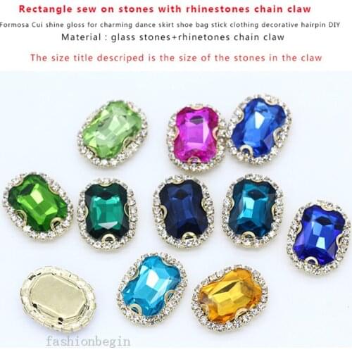 All-size rectangle sewing glass stone sew on crystal Rhinestone Trim Gold base button jewels beads Gem Needlework craft clothing