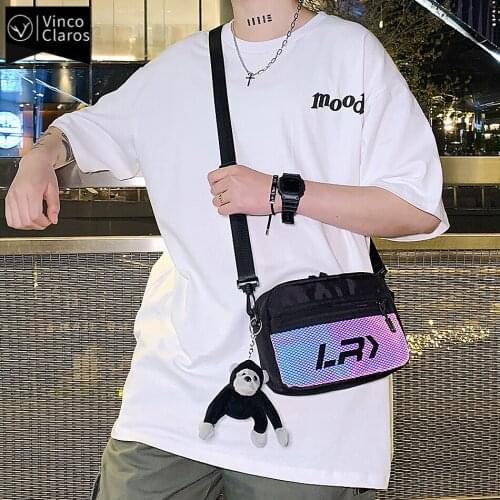 Hip-Hop Boy Summer Small Shoulder Bag Trend Brand Reflective Sling Bag Youths Cool Streetwear Crossbody Bags for Teenagers 2021