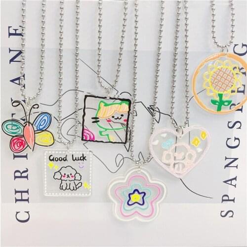 ZiccoWong Vintage Dog Long Pendant Necklace Acrylic Hip-Pop Cartoon Necklace Flower Animal Long Chain Choker Trendy Jewelry