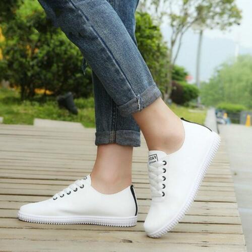 QWEDF Women Sneakers Shoes Lace Up Round Toe Casual Women Shoes Fashion Vulcanized Women Shoes Daily Beach Footwear CR-13