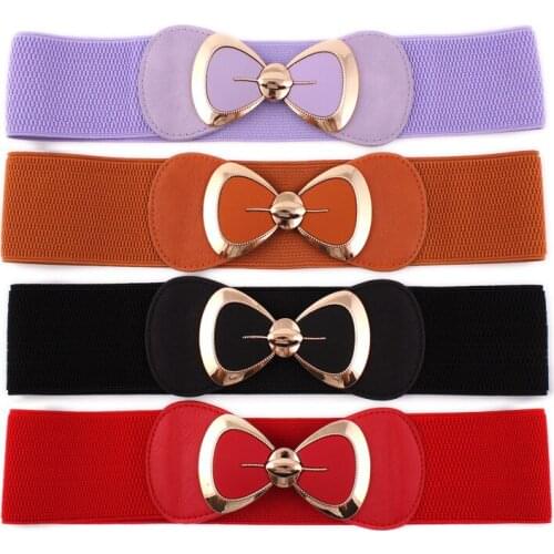 Womens elastic wide belt dress bow tie belt down jacket stretch belt