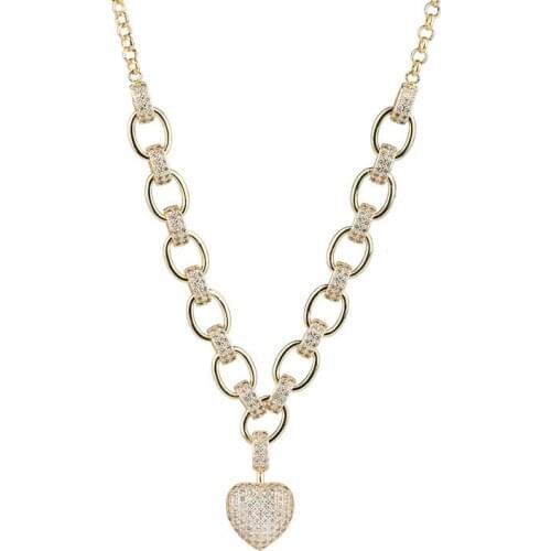 2pcs/lot Female Heart Charm Necklaces Copper with Cubic Zirconia For Women Gold color CZ Anniversary Fashion Jewelry