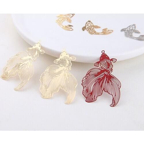 10pcs Animal Earrings Girls Jewelry National Wind Koi Goldfish Folding Fan Butterfly Copper Piece Pendant Diy Earring Material