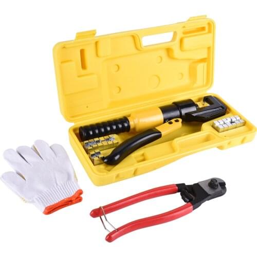 6T 4-70MM Hydraulic Crimper Tool Kit Tube Terminals Lugs Battery Wire Crimping Force YQK-70 Hydraulic Pliers Gloves for 1/8